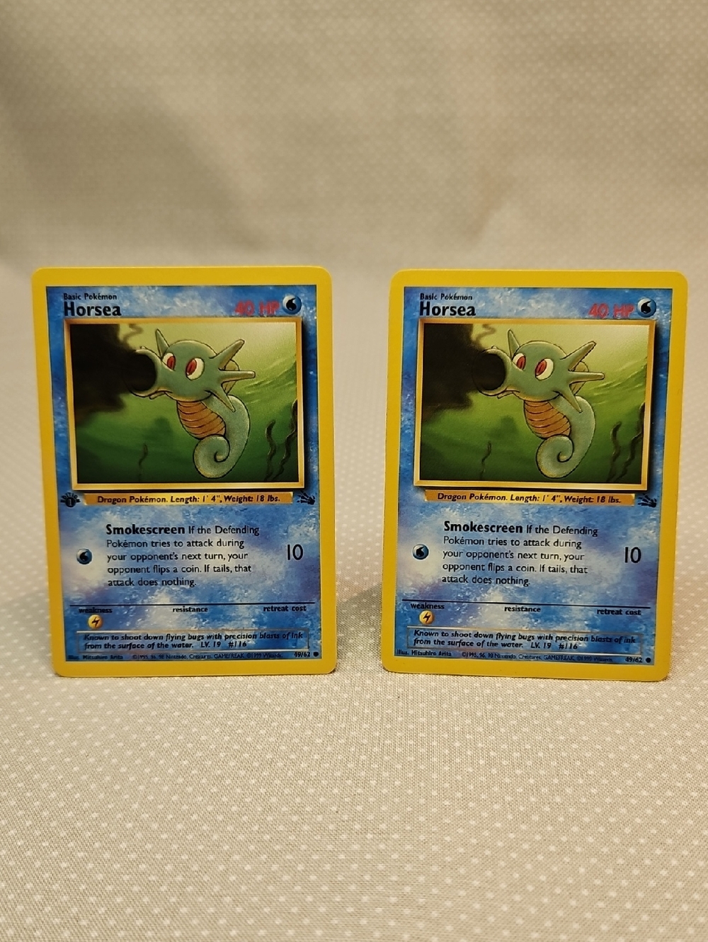1999 Pokemon Horsea 49/62 Fossil 1st Edition & Regular Card